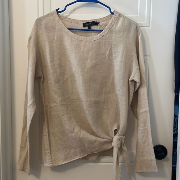 Theory Serah Fine Linen Top in Natural - Picture 3 of 5